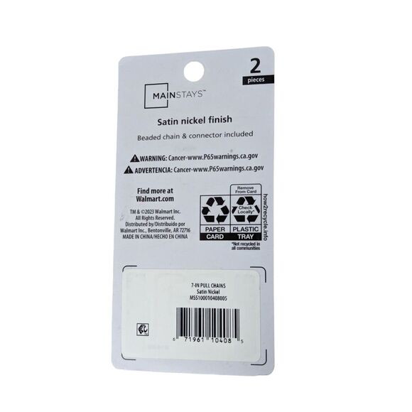 Fan and Light Bulb Pull Chains Controls 7-in Satin Nickel Finish Silver NEW - Picture 3 of 3